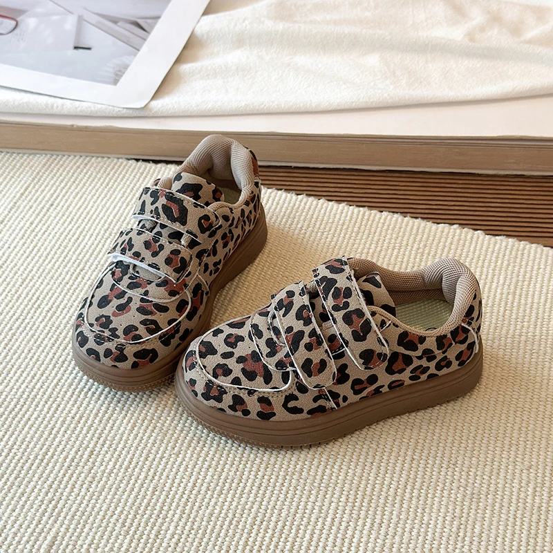 Toddler Kids Leopard Print Sneakers, Triple Hook‑and‑Loop Strap Non‑Slip Soft Casual Walking Shoes