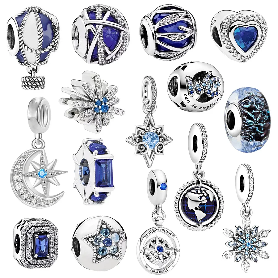 Galaxy Series Sparkling Blue Heart，Hot Air Balloon，Rotating Earth Charm Bead Fit Original Silver 925 Pan Brand Bracelet Jewelry