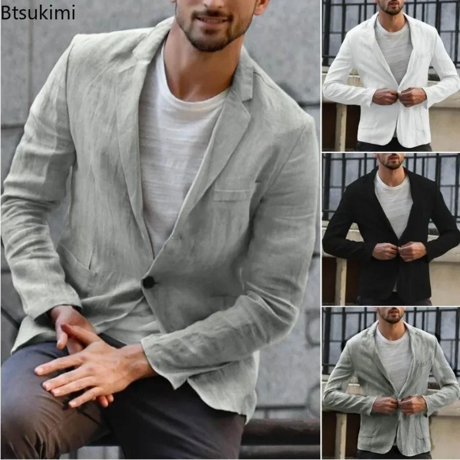 Spring New Men\'s Cotton Linen Long-sleeved Blazers Fashion Solid Slim Thin Suit Jacket Men Business Casual All-match Suit Coats