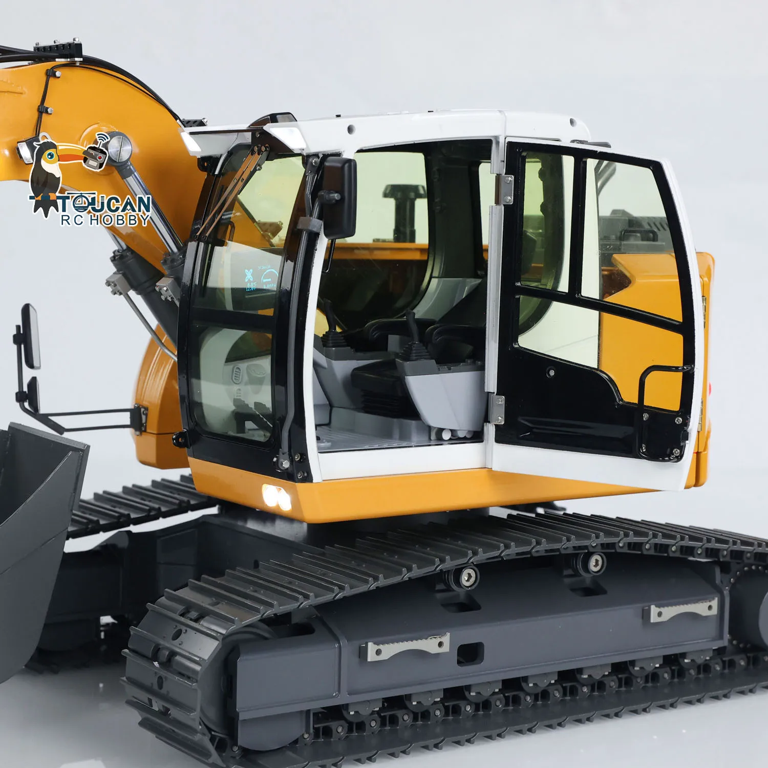 R920 JDM-208 Metal RC Hydraulic Excavator Remote Control Digger 1/14 Model Sound Light Hydraulic System with 3-ways Reversing Valve