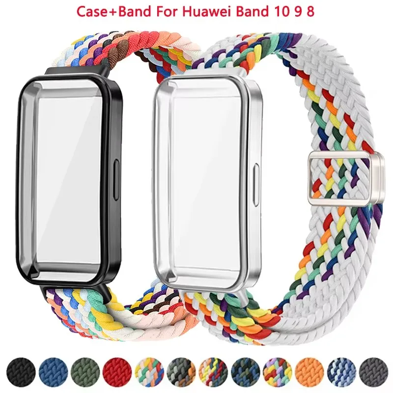 

Strap+TPU Case For Huawei Band 10 9 8 Protective Screen Replaceable Braided Solo Loop Magnetic Buckle Wristband Nylon Loop