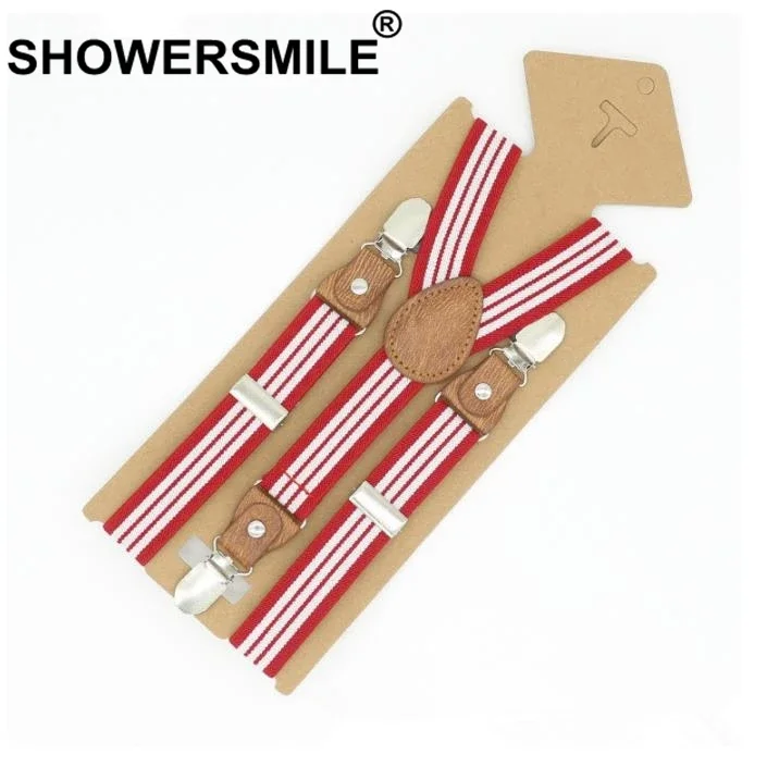 SHOWERSMILE الأقواس للأطفال الحمالات حزام الوردي شريط بنطال جلدي حزام مقاطع سهرة الحمالات للبنين بنات Tirantes