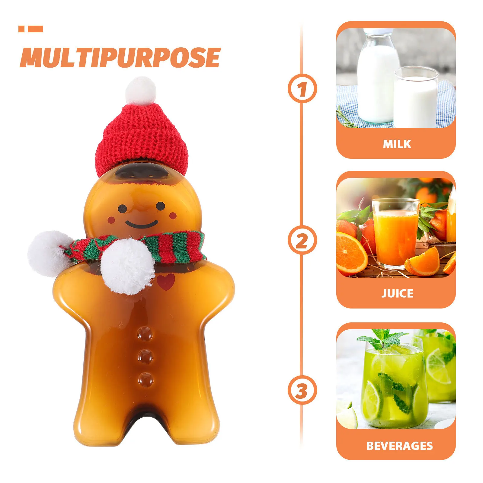 

3Sets Christmas Drink Containers Gingerbread Man Shape Leak-Proof Reusable Juice Milk Bottles Christmas Gift Juice Bottles
