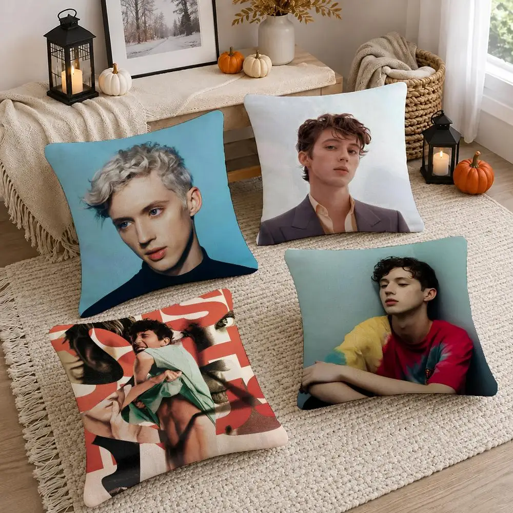 Pop Singer Troye Sivan Cushion Cover Washable Short Plush Pillowcase, Wrinkle Resistant Cushion Cover for Bedroom Decor Gift