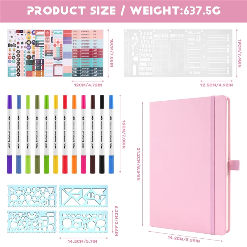 A34M-A5 Hardcover Dotted Journal Notebook With 184 Numbered Pages,Dotted Journaling Kit For Beginner