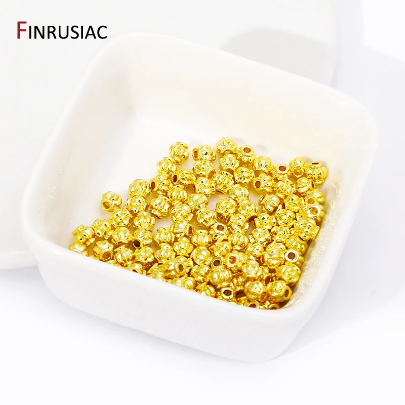 Contas espaçadoras de lanterna de latão banhado a ouro 14k/18k, separador para pulseira, contas soltas de listra redonda para suprimentos de fabricação de joias diy