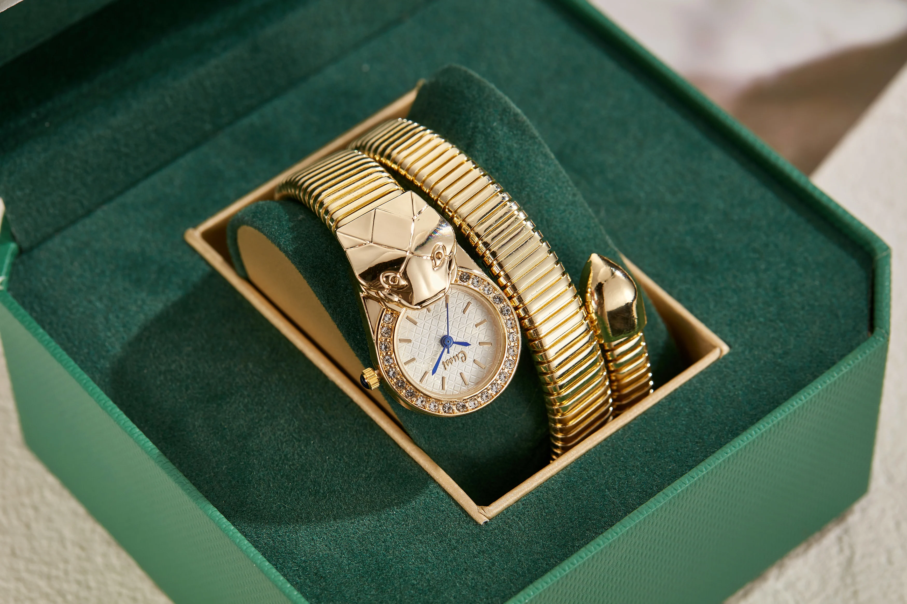 ساعة نسائية جديدة على شكل ثعبان على شكل شخصية ساعات عصرية على شكل خاص ساعة كوارتز مع سوار دائري ملفوف بحزام معدني