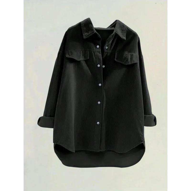 

Женская вельветовая рубашка-пальто на пуговицах, весна 2026, не дающаяся усадке, с рукавами-крылышками, из других материалов, 100% модный стиль