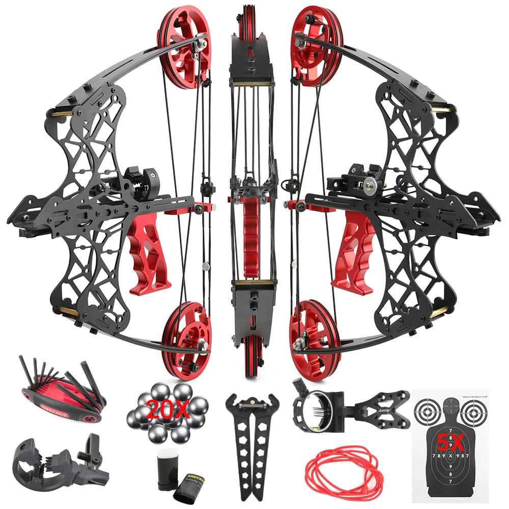 

35 Lbs Compound Bow 304 Stainless Steel 80% Let Off 100m Range Hunting Bow Includes 20pcs Steel Balls Arrow Rest Sling Sight