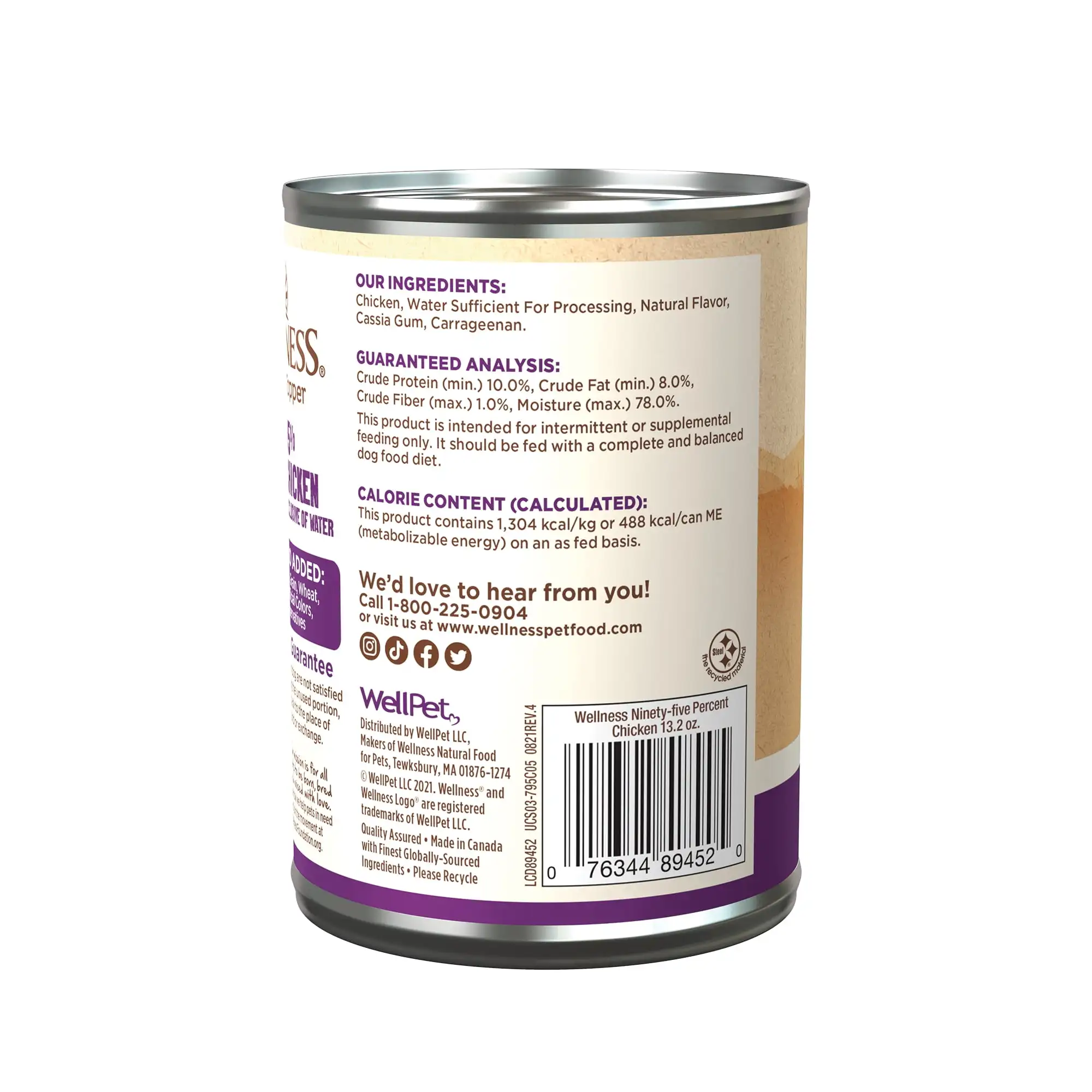 Wellness Cibo per cani in scatola naturale al 95% di pollo umido senza cereali, lattina da 13,2 once (confezione da 12)