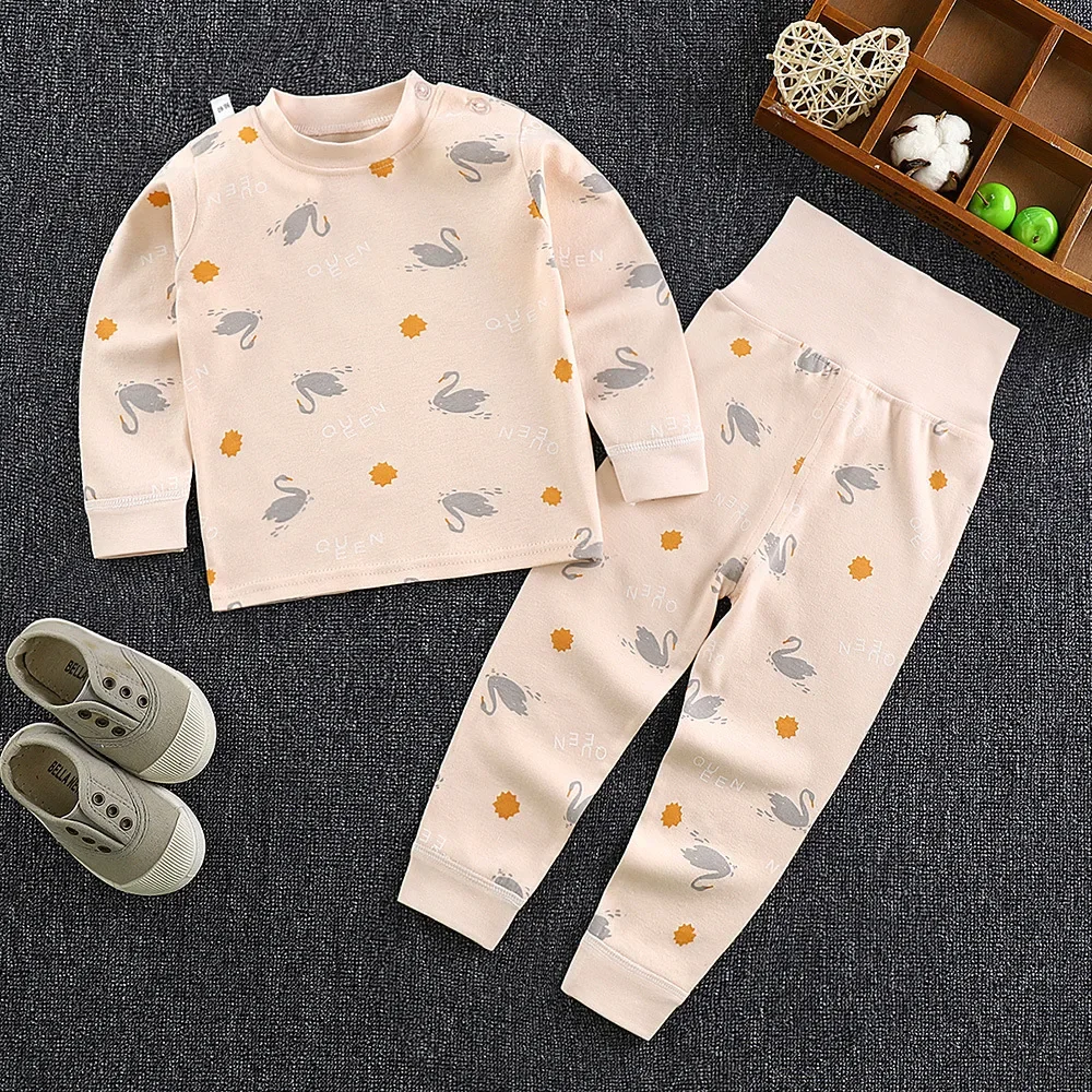 Spring  Children Pajamas Set High Waist Cotton Kids Long Johns Sets Boys Girls Cotton Underwear Set for 1-6 Years Old