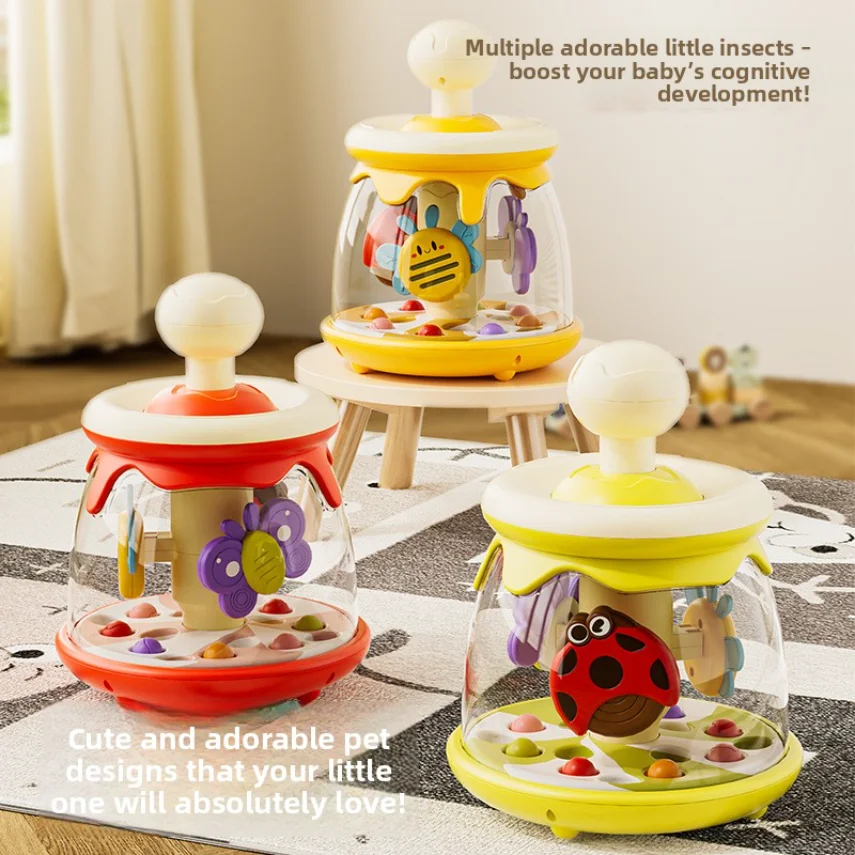 Cross-border New Baby 0-3 Year Old Press-and-rotate Jumping Ball Cartoon Insect Spinning Toy Educational Early Learning Toy