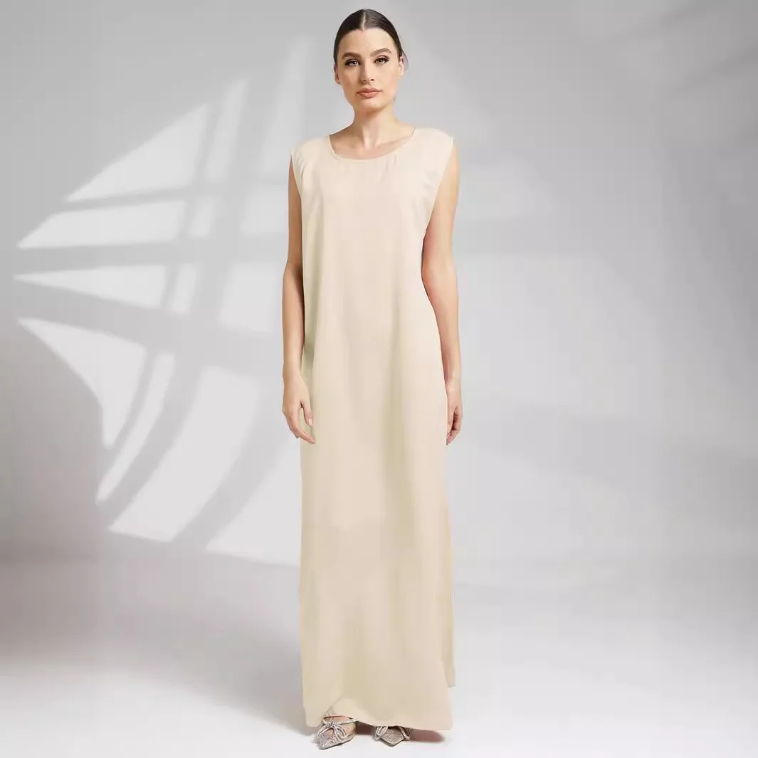 

2024 New Sleeveless Maxi Dress Long Muslim Woman Abaya Moroccan Caftan Evening Modest Robe Arabic Kaftan 4 Colors Islamic Dress