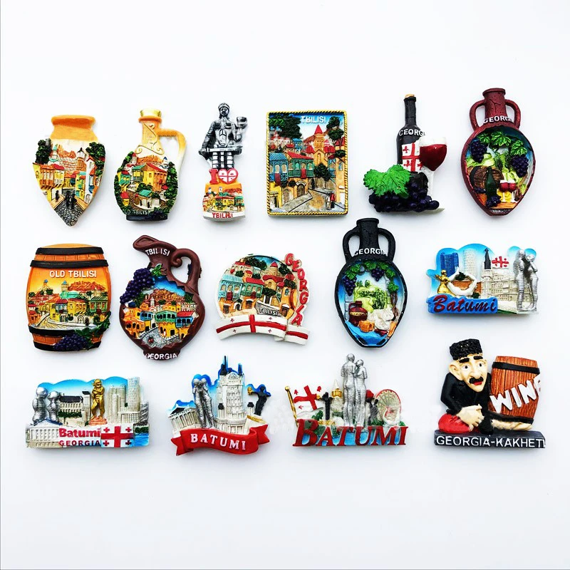 

Country Tourist Souvenir Georgia Resin Fridge Magnet 3D Painted Handicraft Magnetic Magnets for The Refrigerator Decorative Gift