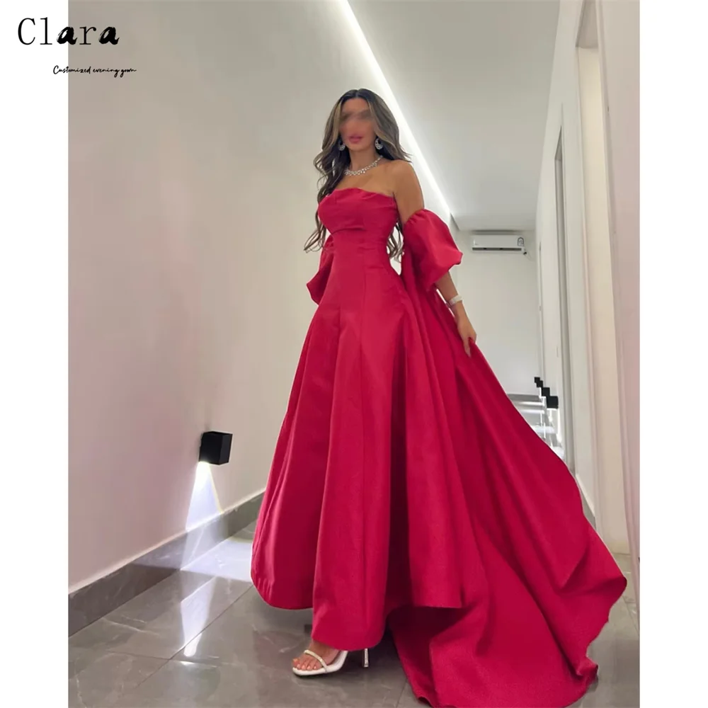 Clara Abiti da sera con spalle scoperte senza maniche a trapezio rosso personalizzato per abiti da donna eleganti da sposa per feste da donna Abito lungo da ballo