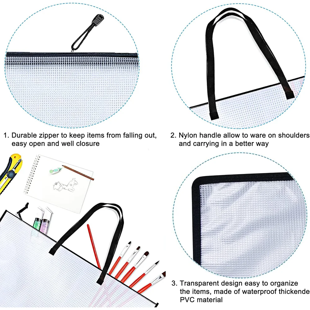 Borsa portadocumenti artistica trasparente borsa portapenne per schizzi di libri borsa portaoggetti per Poster di grandi dimensioni borsa per Organizer per Portfolio di grande capacità durevole
