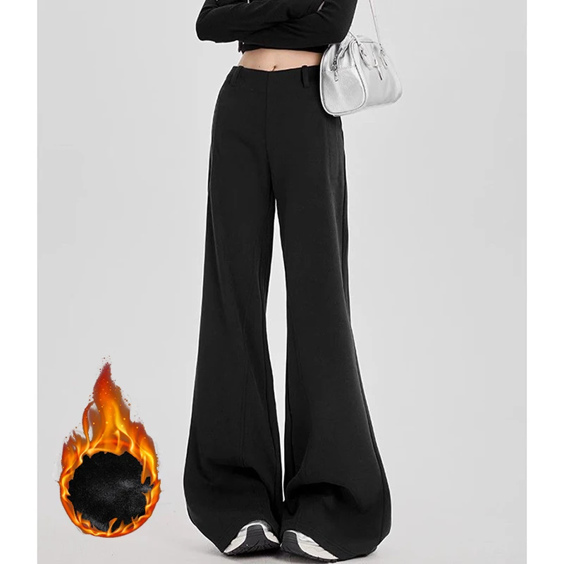 Winter Women Solid Fleece Thin Joggers Pants Girls High Waist Snow Warm Plush Trousers Lady Ins Fashion Thermal Sweatpants