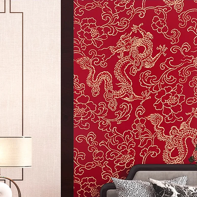 New Chinese Style Vintage Wallpaper Dragon Pattern Classical Zen Hotel Restaurant Tea House Background Wall Decor Wallpaper