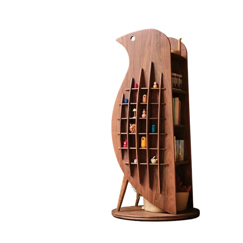 Asuka rotating bookshelf shelf 360 black walnut teak solid wood figure storage