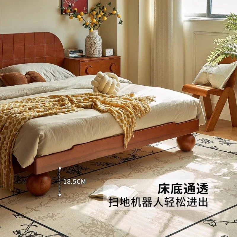 

HLZ retro solid wood bed simple modern double suspended bed small apartment