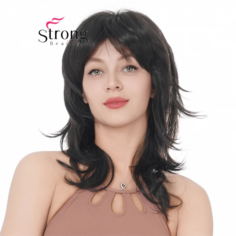 

Strongbeauty Long 16" Black Fluffy Shag Perm-a-Teased Full synthetic Wig for Women