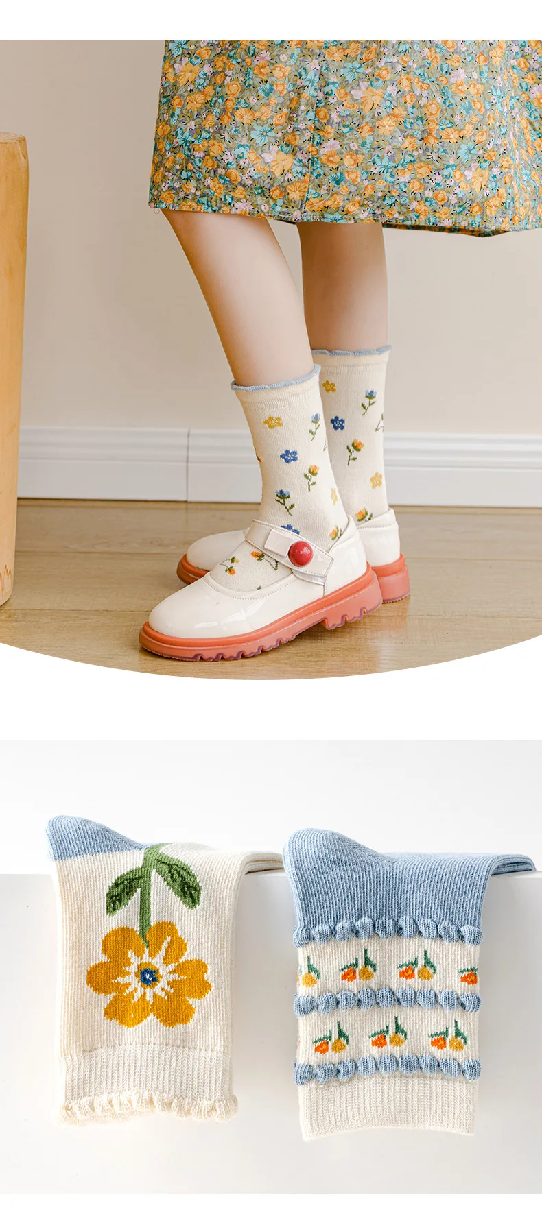 5 Paar Kinder-Blumensocken Kleinkind-Mädchensocken Frühling Herbst Blumenstickerei Atmungsaktive Kindersocken – Detail 3