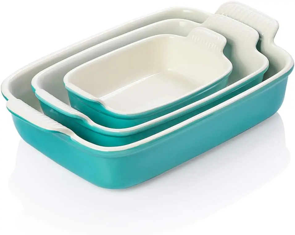 

Baking Pans Set, Ceramic 9x13 Baking Dish with Handle, Rectangular Casserole Dishes for Oven, Bakeware Sets of 3, Durabl