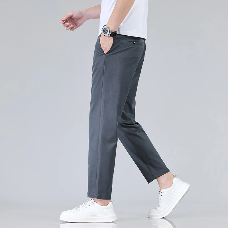 2026 New Summer Ankle-Length Pants Men Straight Fit Fashion Thin Brand Clothing Solid Color Casual Trousers Male 28-38