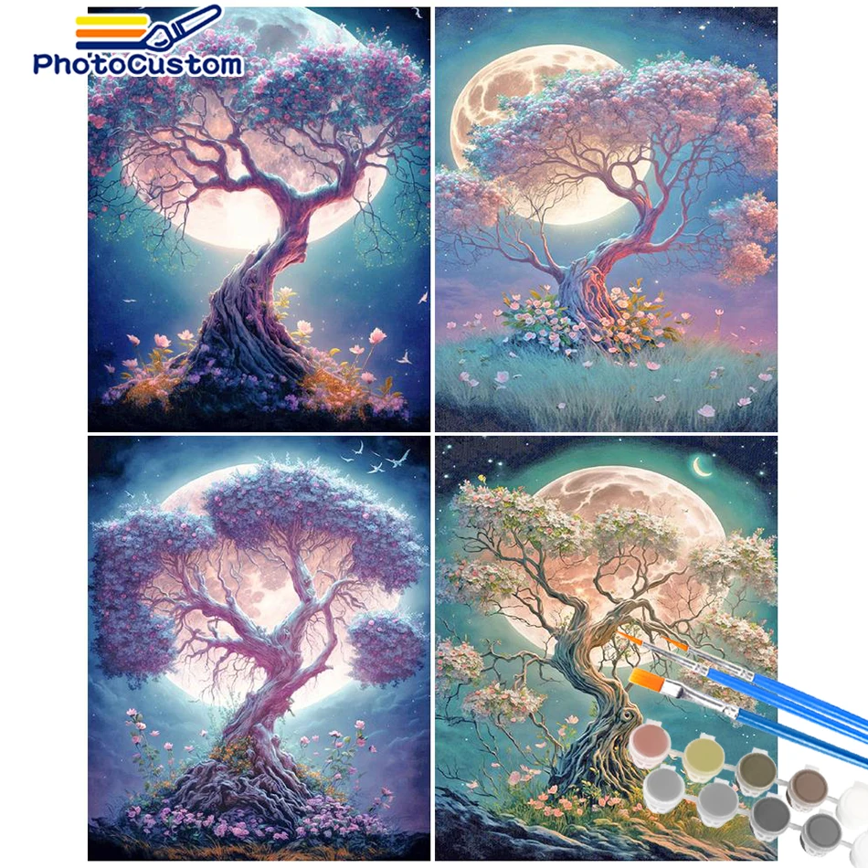 

PhotoCustom 60x75cm Oil Pictures By Numbers On Canvas Cloroful Tree Acrylic Paint For Adults Picture Of Coloring By Numbers Wall