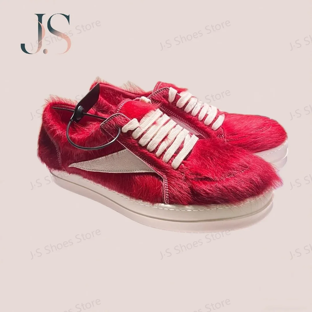 

Ro Classic Men Shoe Red Horse Hair Women Low Top Casual Shoes Retro Lace Up Sneaker Red Horsehair White Suede Flat Sneakers