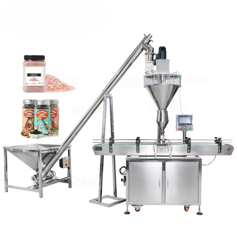 Máquina envasadora de llenado de botellas de especias, polvo facial, talco para bebé, leche seca, sal de baño con barrena automática, con alimentador transportador de tornillo