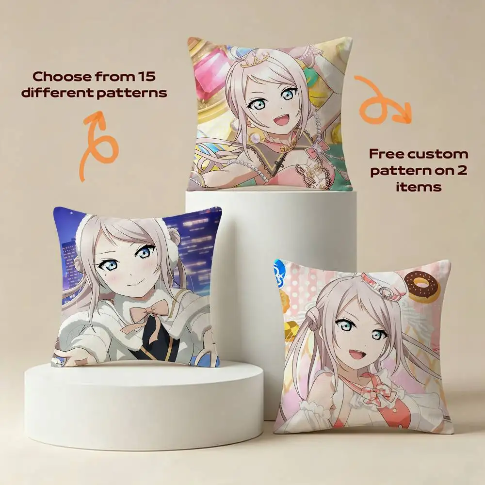 Nijigasaki Idol Lanzhu Zhong Square Sofa Pillow Cover Solid Color Living Room Home Decor Cushion Case