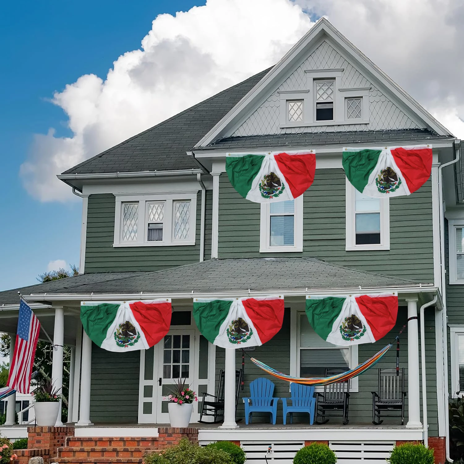 Flagicts 100% Polyester Half Circle Fans Mexico Flags