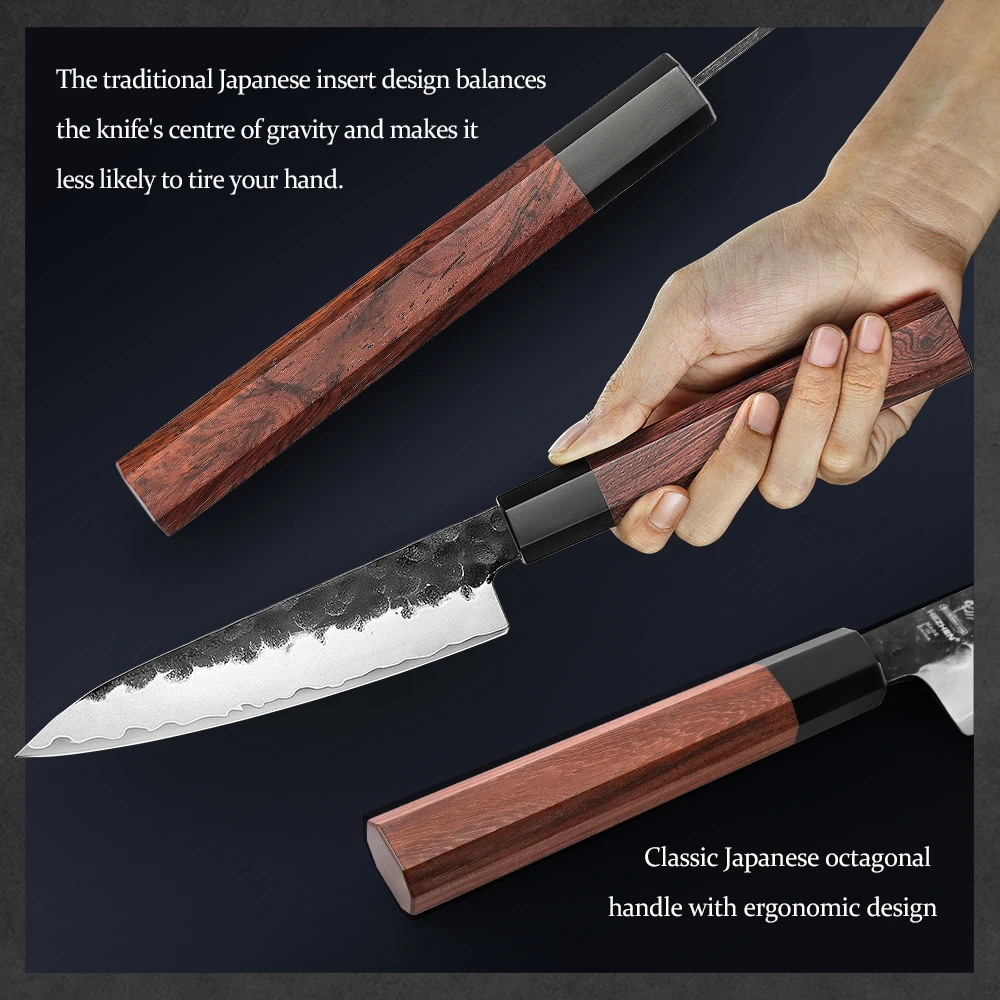 HEZHEN 5PC Kitchen Knife Set 3 Layers Composite Steel High Quality Rosewood Handle Cooking Tools Slice Knives