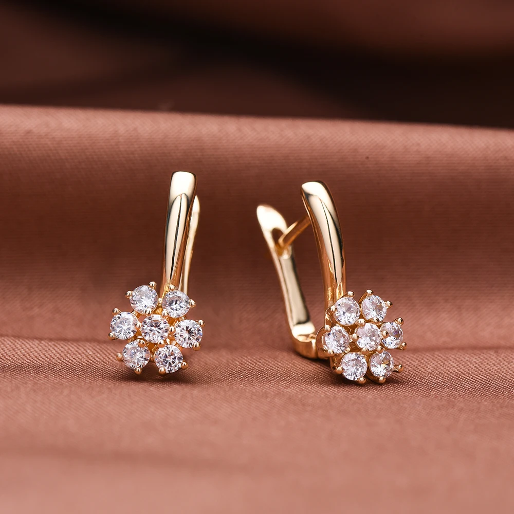 Unique Crystal Flower Drop Earrings Ladies' Shiny Natural Zirconium Copper Pendant Earrings Fashionable Banquet Jewelry Gift