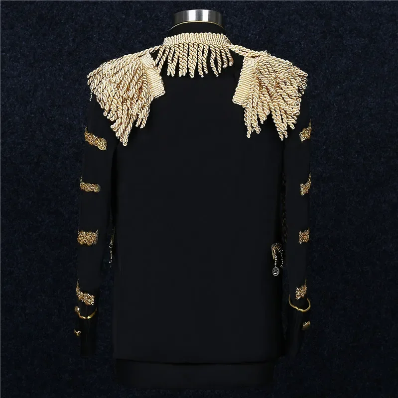 

Mens Gold Tassels Court Prince Stylish Suit Jacket Brand Stand Collar Slim Fit Steampunk Gothic Vintage Uniform Costume Homme