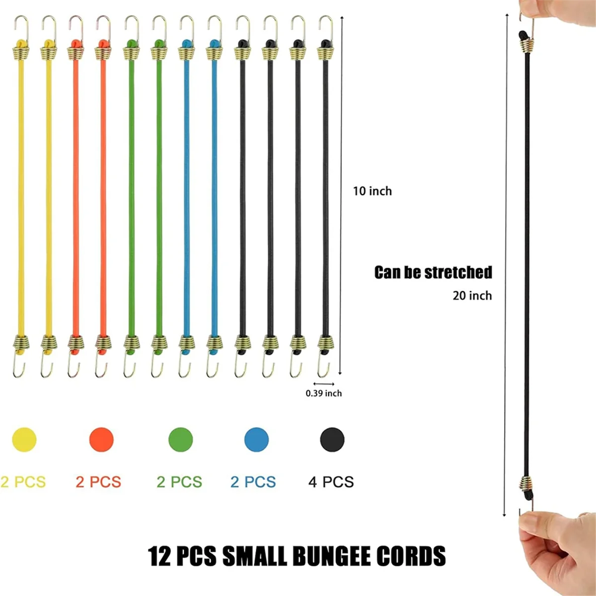 Kleine bungeekoorden met haken, 12-pack, verstelbare rubberen elastische koorden voor bagagedrager, hangend buiten