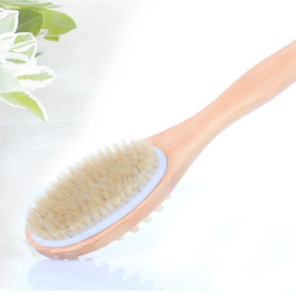 1Pcs Double-Sided Body Care Bath Brush White Boar Bristles Natural Wood Handle Shower Scrub Promote Blood Circulation Exfoliate