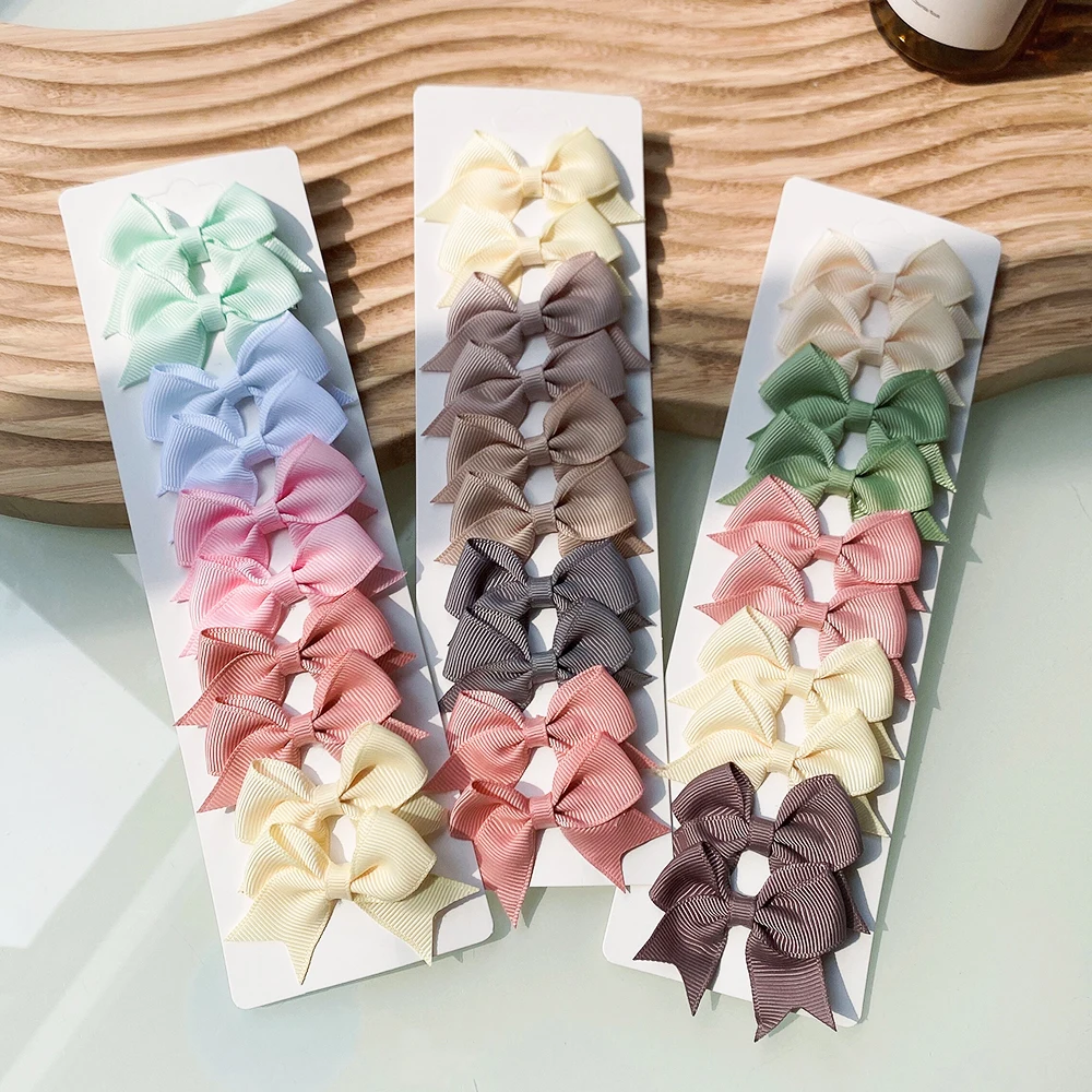 10Pcs/Set New Cute Solid Ribbon Bowknot Hair Clips for Baby Girls Handmade Bows Hairpin Barrettes Headwear Baby Hair Accessories