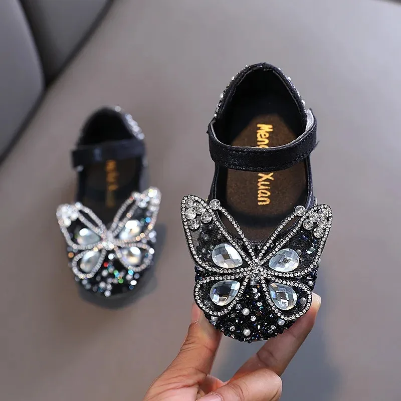 

Children Spring Autumn Girls Princess Square Saliva Bow Leather Shoes Girls Korean Version Single Shoes Show Pearl Dance Shoes