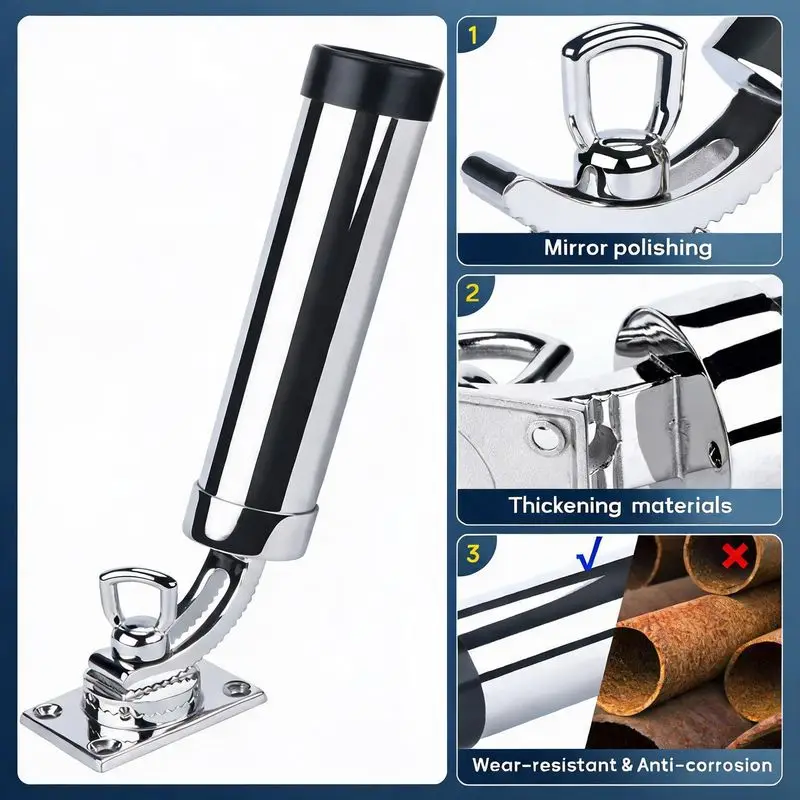 Fishing Rod Holder 316 Stainless Steel 360 Degree Swivel Adjustable Clamp-On Boat Yacht Marine Hardware Rail Mount 22mm