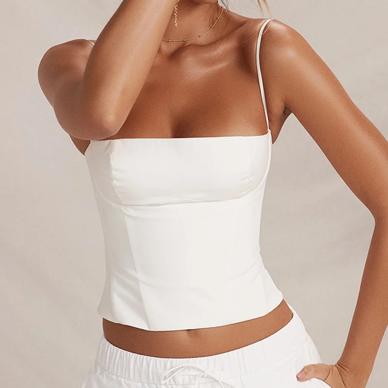 

Backless Zip Up Bustier Crop Tops Elegant Vintage Skinny Corset Tank Tops Y2K Women Chic Spaghetti Strap Fish bone waistbandCami