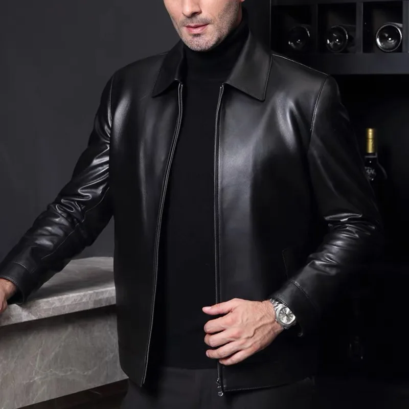 

Business Leather Jackets Mens Fashion Leather Jacket Slim Fit Tturn Down Collar Coats Handsome Top Korean Casual Leather Coat
