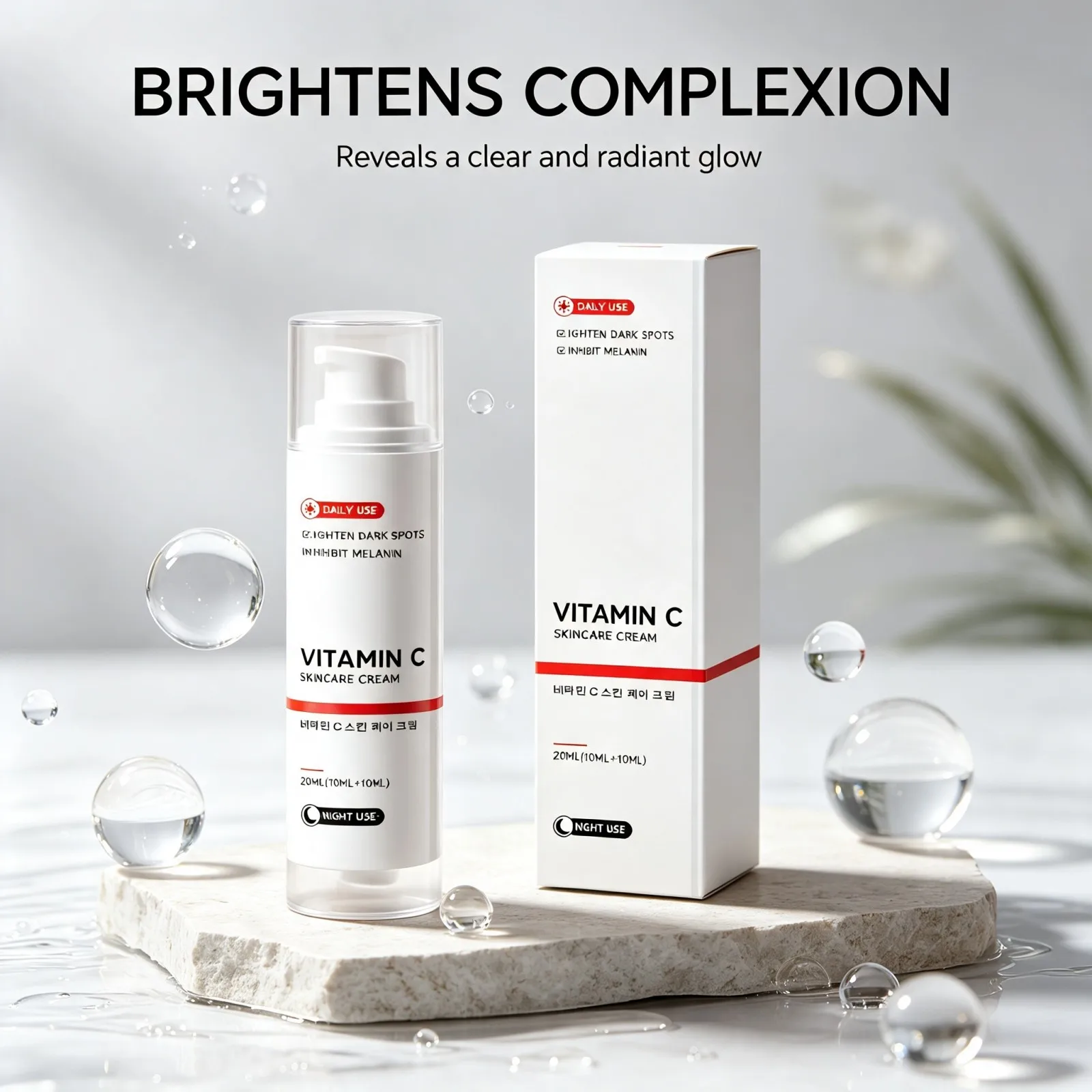 Vitamin C Brightening Cream Day Night Care Even Skin Tone Hydrating Refine Texture Lightweight Face Ampoule W/ Niacinamide 20ml