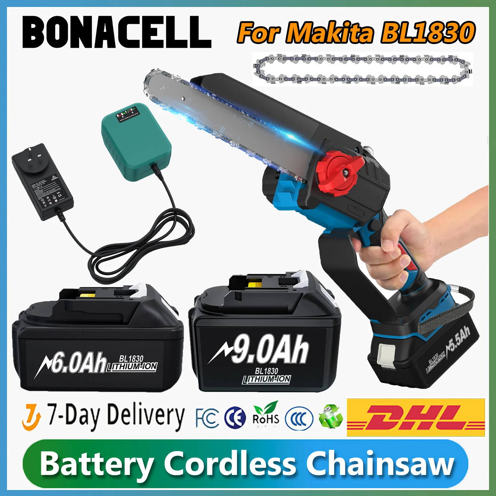 Bonacell For Makita Battery Chain Cordless 8-Inch Powel Tool For Makita BL1830 18V Battery BL1840 BL1850 BL1860 Cordless Chain