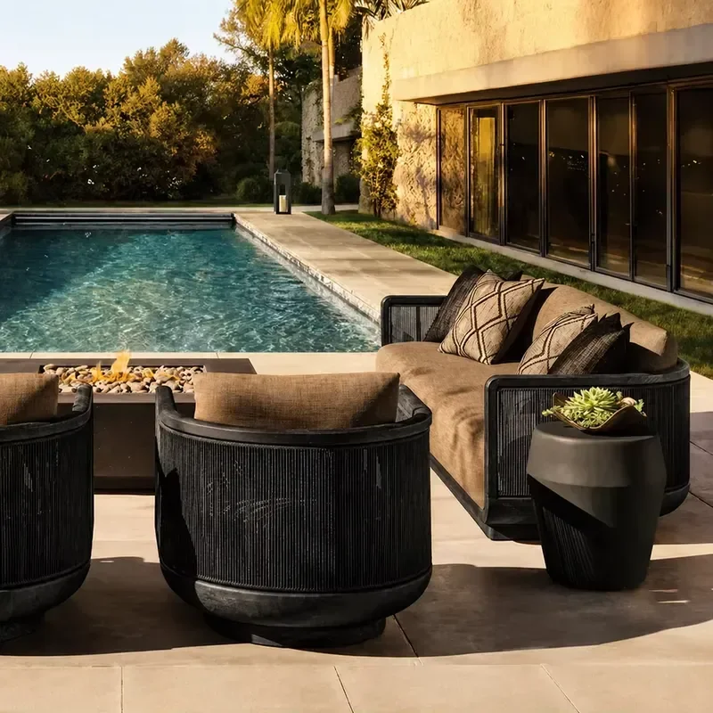 Luxury Teak Garden Sofa Set Waterproof Outdoor Patio Furniture Villa Hotel Resort Couch