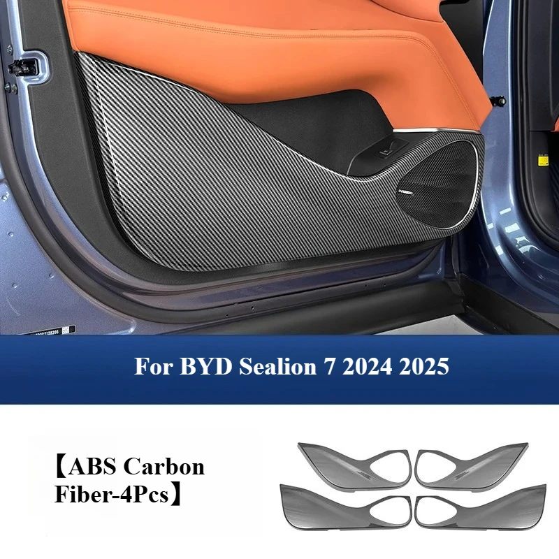 

For BYD Sealion 7 2024 2025 4Pc Car Door Anti-kick Plate ABS Carbon Fiber Front Rear Doors Protective Cover Guard Anti-dirty Pad