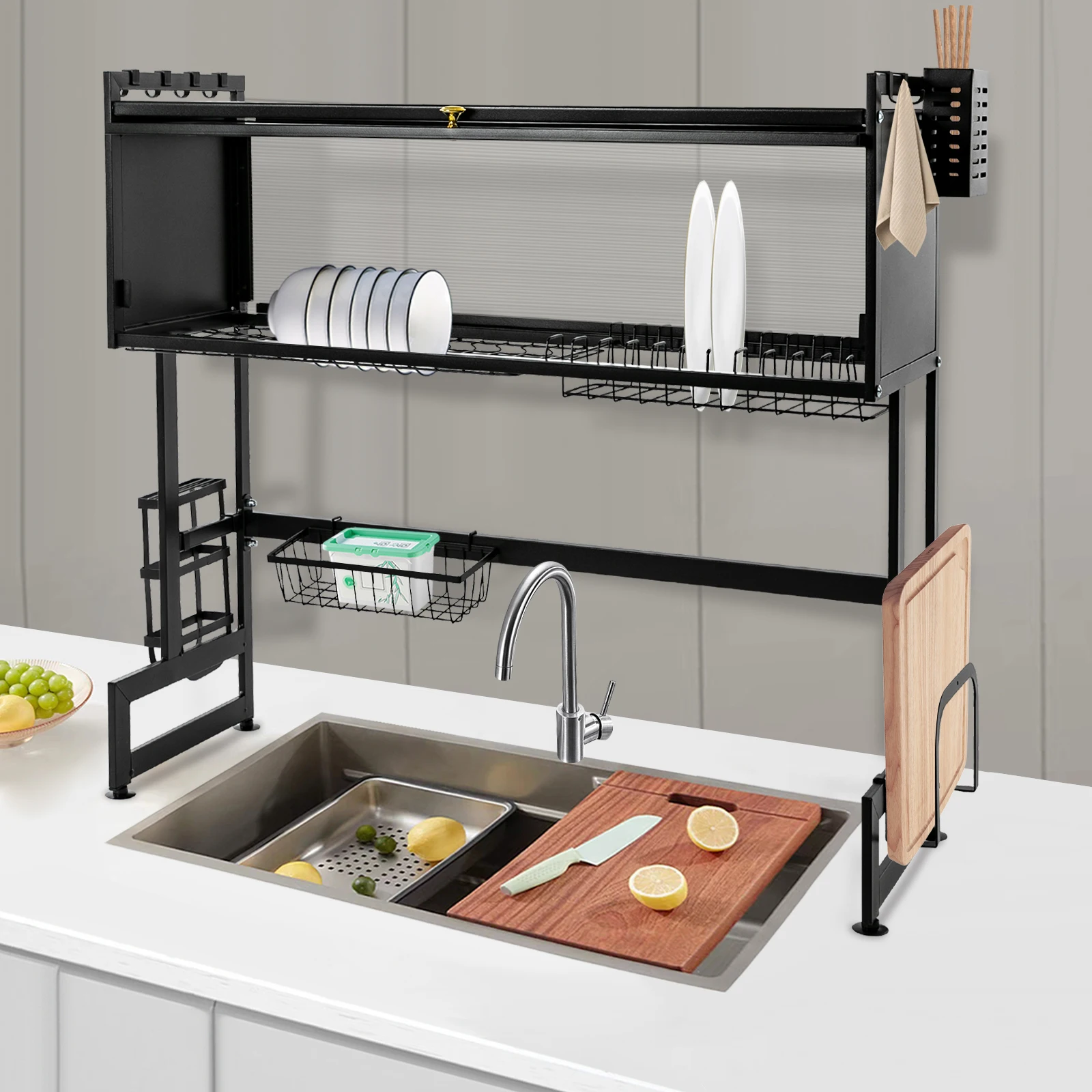 

2-Tier Over The Sink Dish Drying Rack, Cutlery Drainer Dishware Organizer Shelf Dish Drainer Metal Storage Rack for Kitchen
