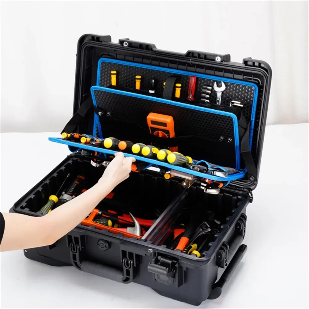 Precision Instrument Tool Box (with Wheels) Outdoor Trolley Case Waterproof Tool Box Aluminum Compartment Tool Storage Box