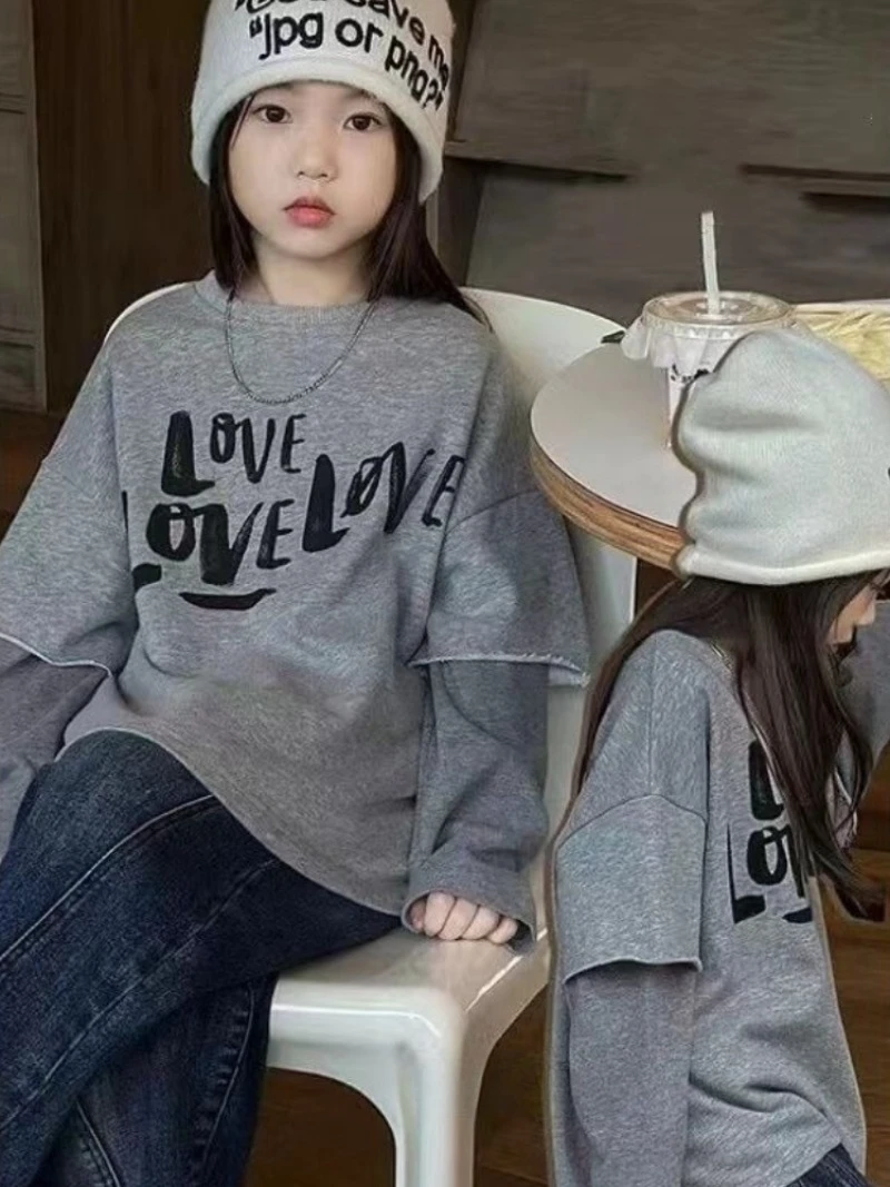 

Fake Two Piece Clothes for Girls 10 To 12 Years 11 Korean Children's Clothing 2025 Kids T-shirts Top T-shirt Girl Spring Autumn